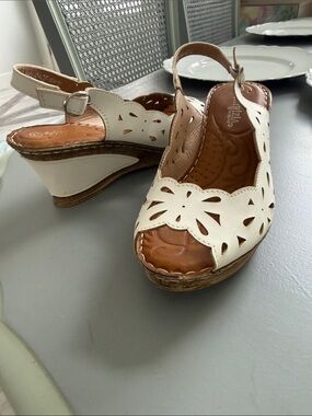 White Cutout Slingback Wedge Sandals